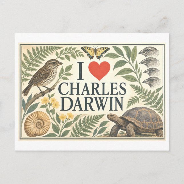 Carte Postale "J'adore Charles Darwin" (Devant)