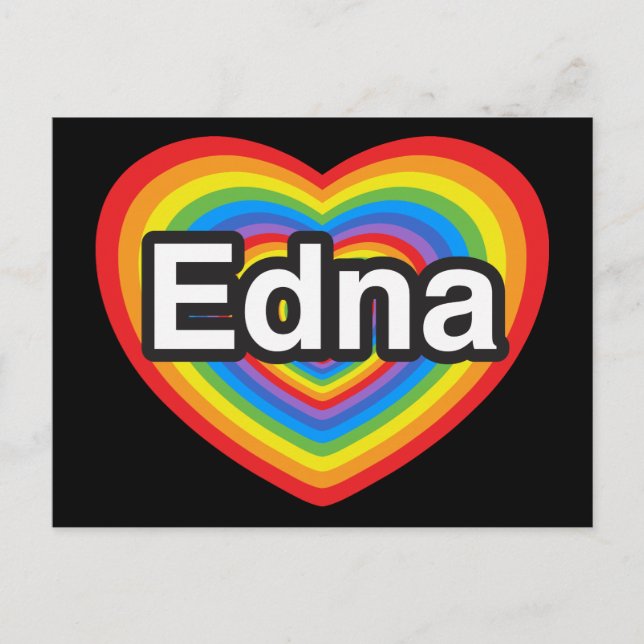 Carte Postale J'adore Edna. Je t'aime Edna. Cœur (Devant)