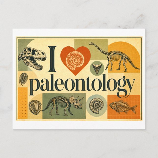 Carte Postale "J'adore la paléontologie" (Devant)