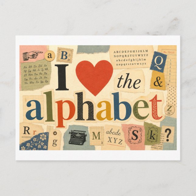 Carte Postale "J'adore l'alphabet" (Devant)