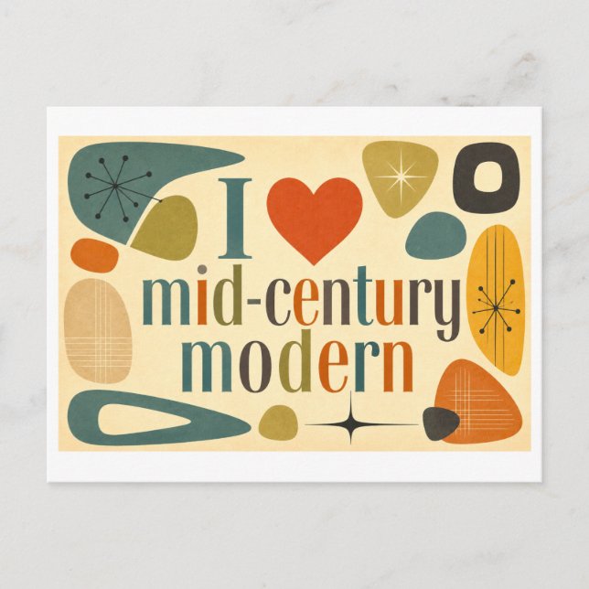 Carte Postale "J'adore le Mid-Century Modern" (Devant)
