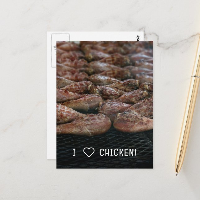 Carte Postale J'adore le poulet ! (Devant/Arrière en situation)