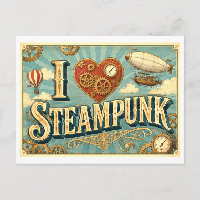 Carte Postale "J'adore le Steampunk" (Devant)