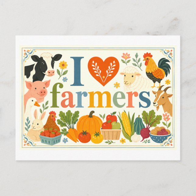 Carte Postale "J'adore les agriculteurs" (Devant)
