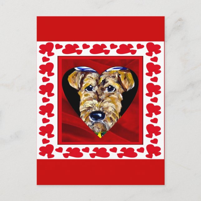 Carte Postale J'adore les Airedales (Devant)