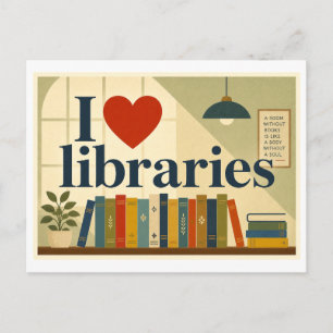 Carte Postale "J'adore les bibliothèques"