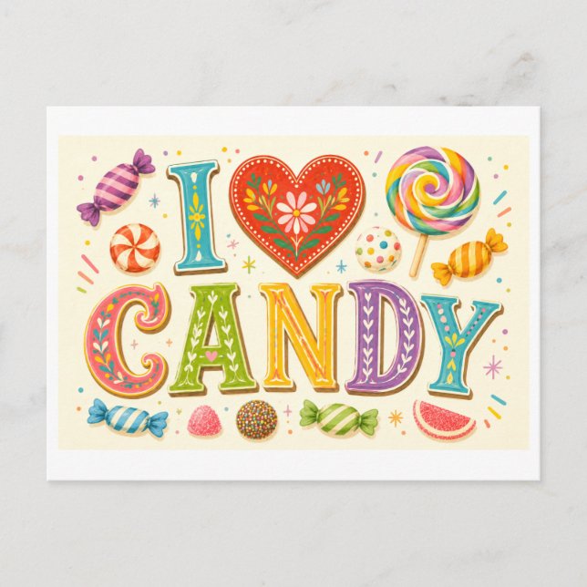 Carte Postale "J'adore les bonbons" (Devant)