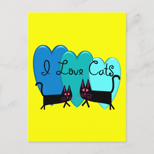 Carte Postale J'adore les chats--Cadeaux d'art de chat noir (Devant)