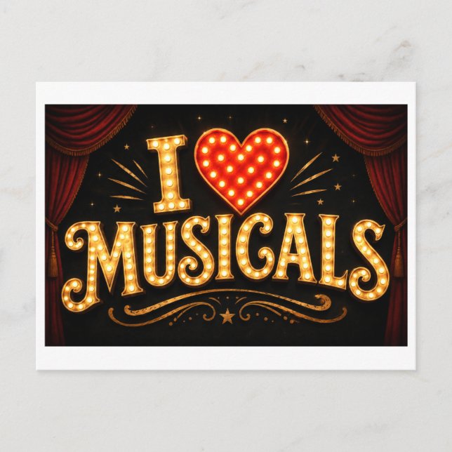 Carte Postale "J'adore les comédies musicales" (Devant)