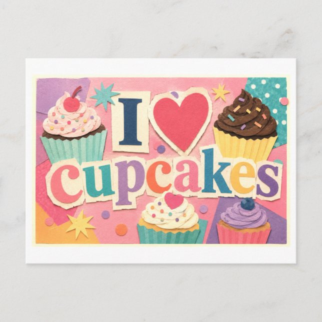 Carte Postale "J'adore les Cupcakes" (Devant)