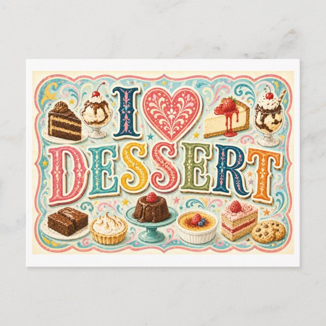 Carte Postale "J'adore les desserts" (Devant)