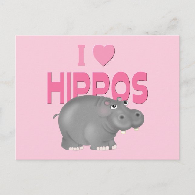 Carte Postale J'adore les hippopotames (Devant)