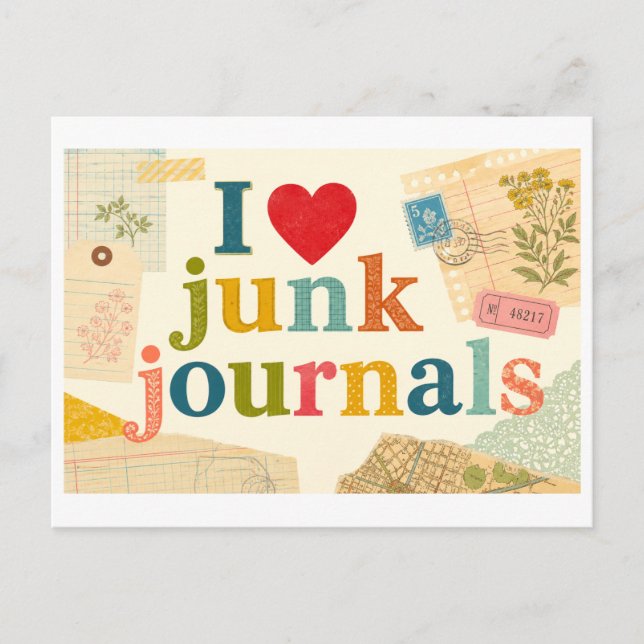 Carte Postale "J'adore les junk journals" (Devant)