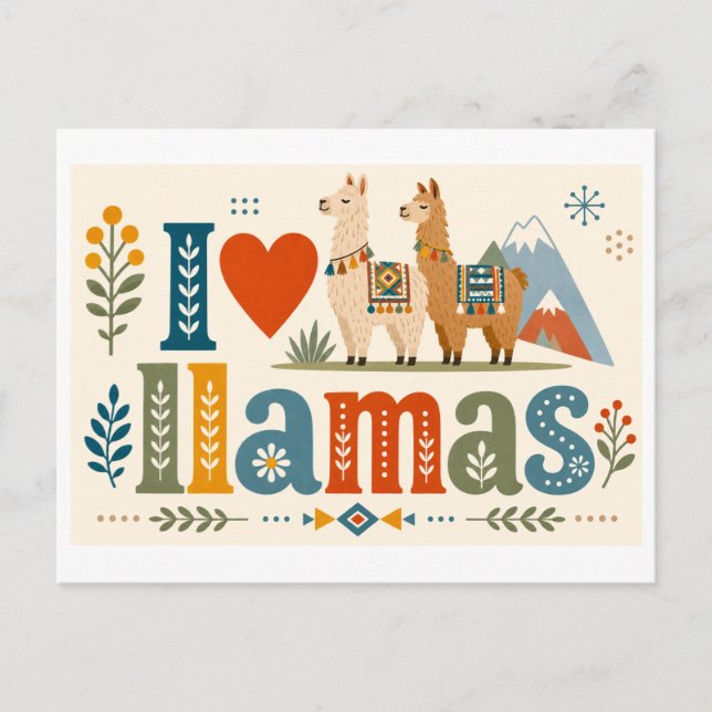 Carte Postale "J'adore les lamas" (Devant)