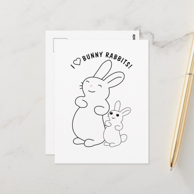 Carte Postale J'adore les lapins (Devant/Arrière en situation)