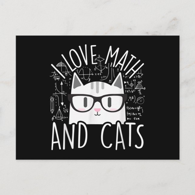 Carte Postale J'adore Les Maths Et Les Chats Mignon Chat Chaton (Devant)