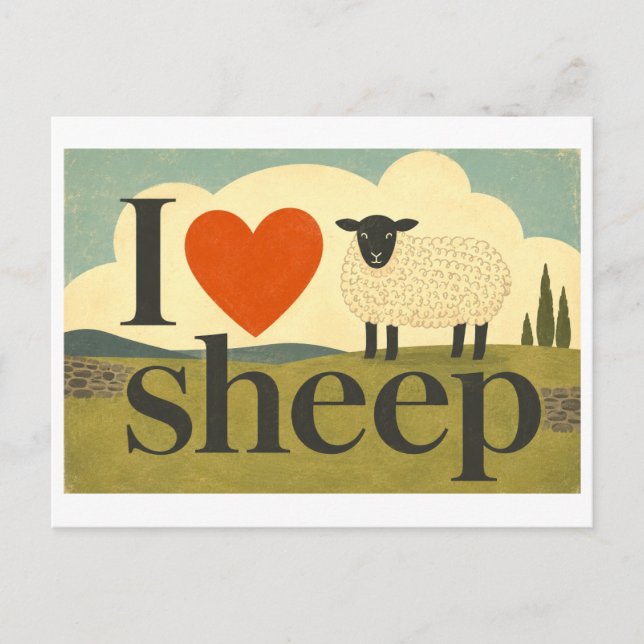 Carte Postale "J'adore les moutons" (Devant)