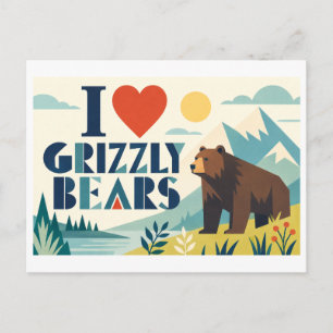 Carte Postale "J'adore les ours grizzlis"