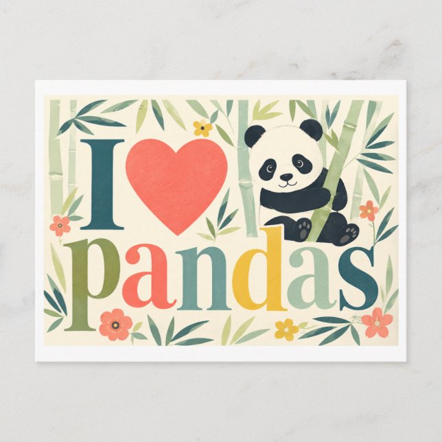 Carte Postale "J'adore les pandas" (Devant)