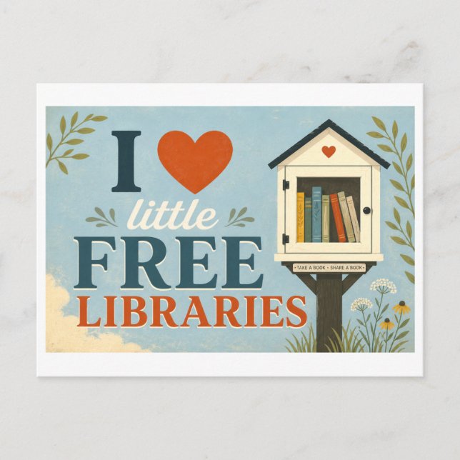 Carte Postale "J'adore les petites bibliothèques libres" (Devant)