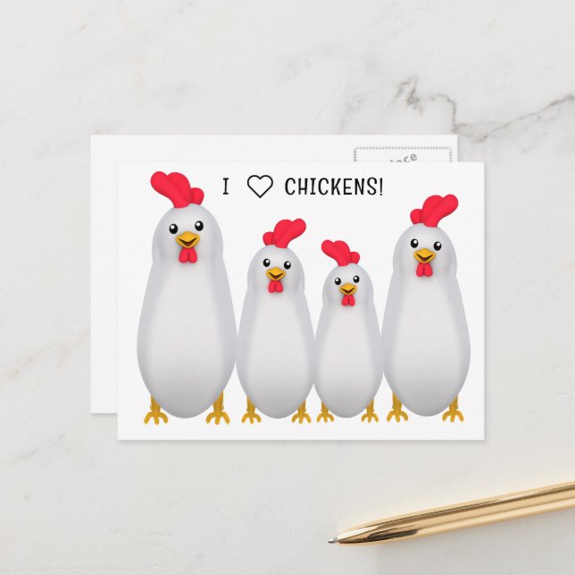 Carte Postale J'adore les poulets ! (Devant/Arrière en situation)