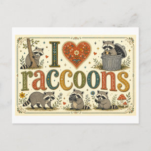 Carte Postale "J'adore les ratons laveurs"