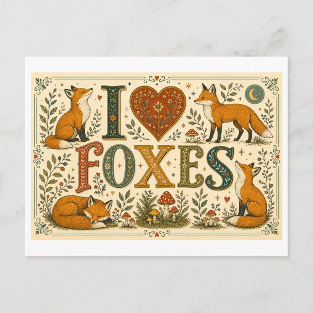 Carte Postale "J'adore les renards" (Devant)