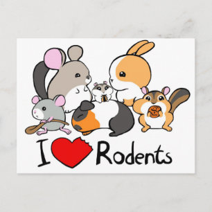 Carte Postale J'adore les rongeurs, mignon dessin animé