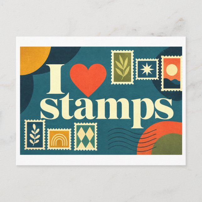 Carte Postale "J'adore les timbres" (Devant)