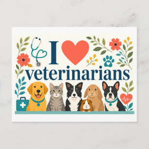 Carte Postale "J'adore les vétérinaires"