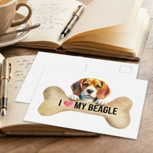 Carte Postale J'adore l'os de mon chien basset hound