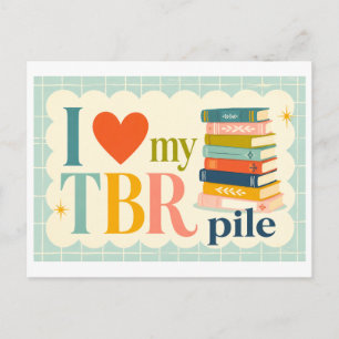 Carte Postale "J'adore ma pile de livres à lire"