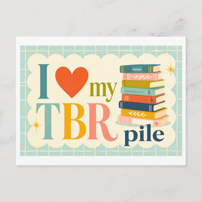 Carte Postale "J'adore ma pile de livres à lire" (Devant)