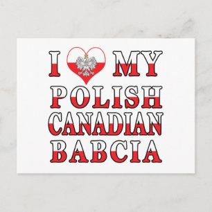 Carte Postale J'adore mon drapeau canadien polonais Babcia