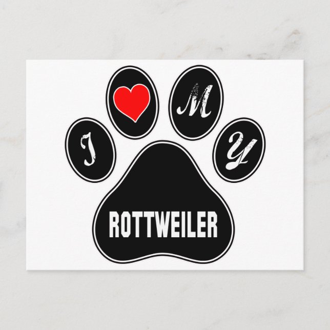 Carte Postale J'adore mon Rottweiler. (Devant)