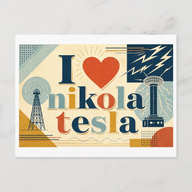 Carte Postale "J'adore Nikola Tesla" (Devant)
