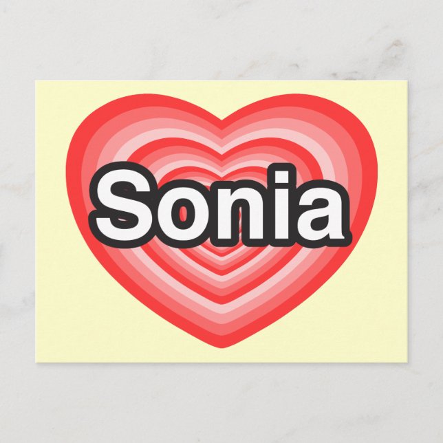 Carte Postale J'adore Sonia. Je t'aime Sonia. Cœur (Devant)