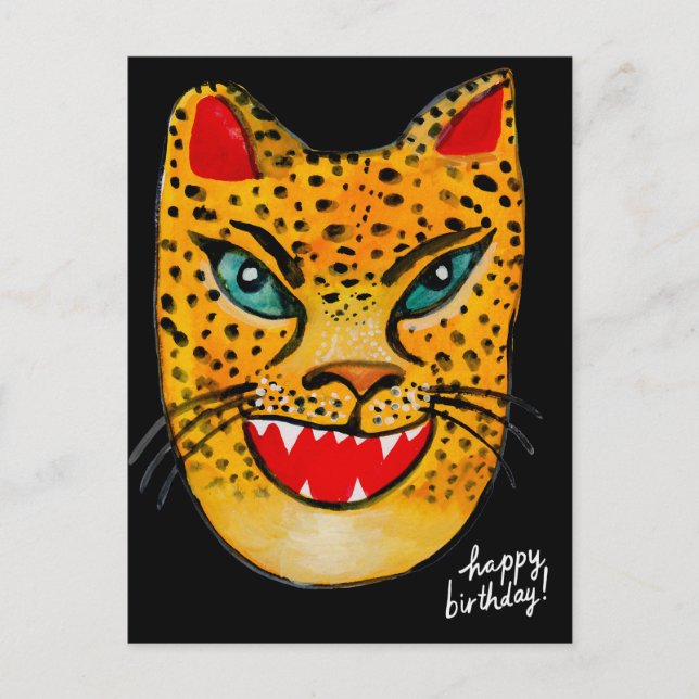 Carte postale Jaguar à l'aquarelle Joyeux Annivers (Devant)