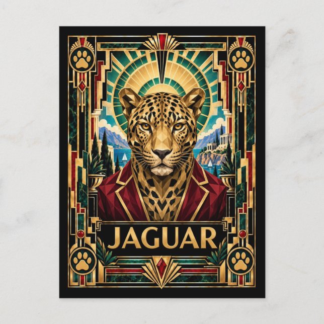 Carte Postale Jaguar, Art Déco faune (Devant)