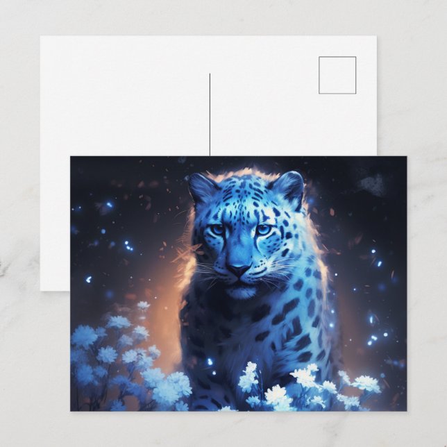 Carte Postale jaguar lumière bleue (Devant / Derrière)