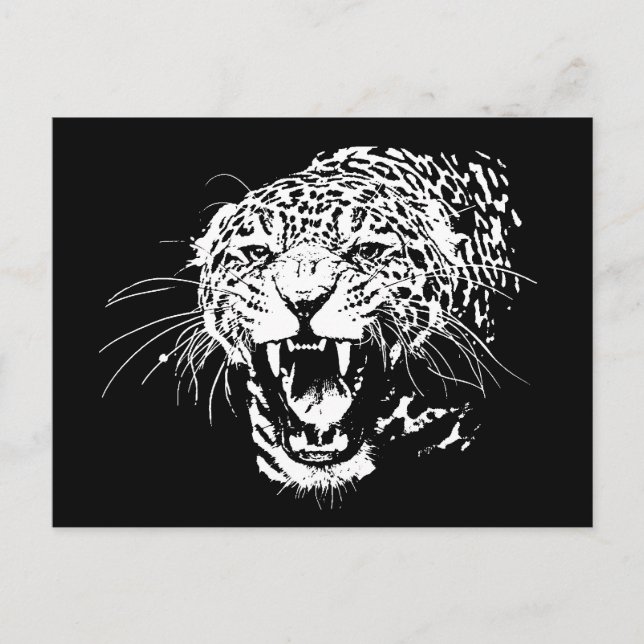 Carte Postale Jaguar noir et blanc (Devant)