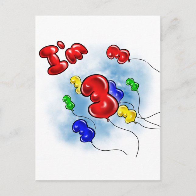 Carte Postale J'ai 3 ans ! ballons gonflables (Devant)