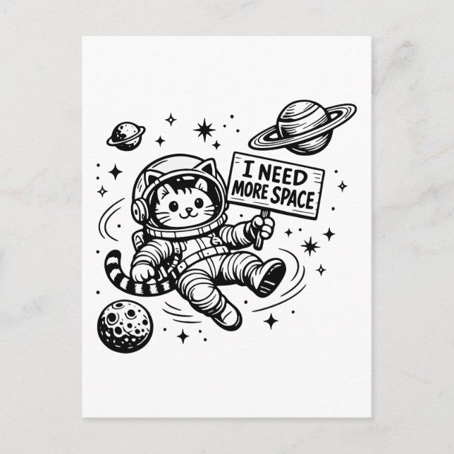 Carte Postale J'ai Besoin De Plus D'espace Drôle Chat Astronaute (Devant)