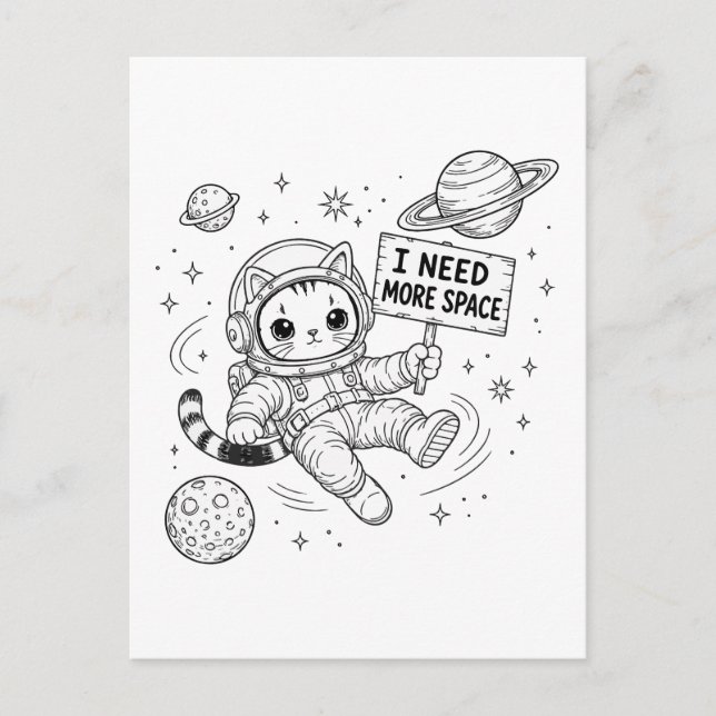 Carte Postale J'ai Besoin De Plus D'espace Drôle Chat Astronaute (Devant)