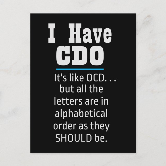 Carte Postale J'ai CDO noir drôle Humour OCD (Devant)