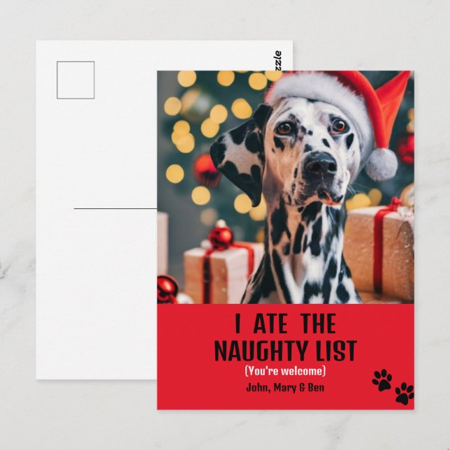 Carte Postale J'ai mangé Naughty List Pet Photo Christmas Red Ho (Devant / Derrière)