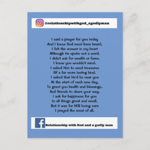 CARTE POSTALE J'AI PRIÉ POUR VOUS AUJOURD'HUI