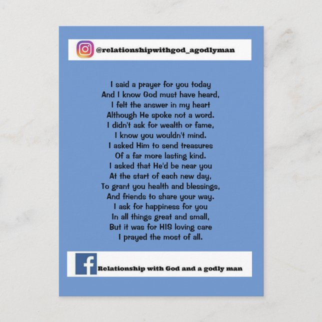 CARTE POSTALE J'AI PRIÉ POUR VOUS AUJOURD'HUI (Devant)