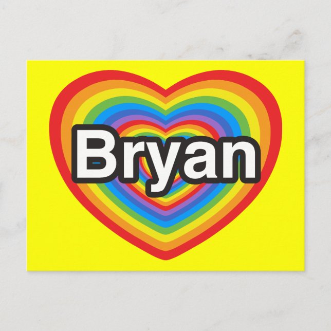 Carte Postale J'aime Bryan. Je t'aime Bryan. Cœur (Devant)