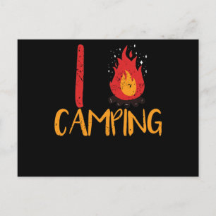 Carte Postale J'Aime Camping Trekking Feu de Campagne Brûler Cha